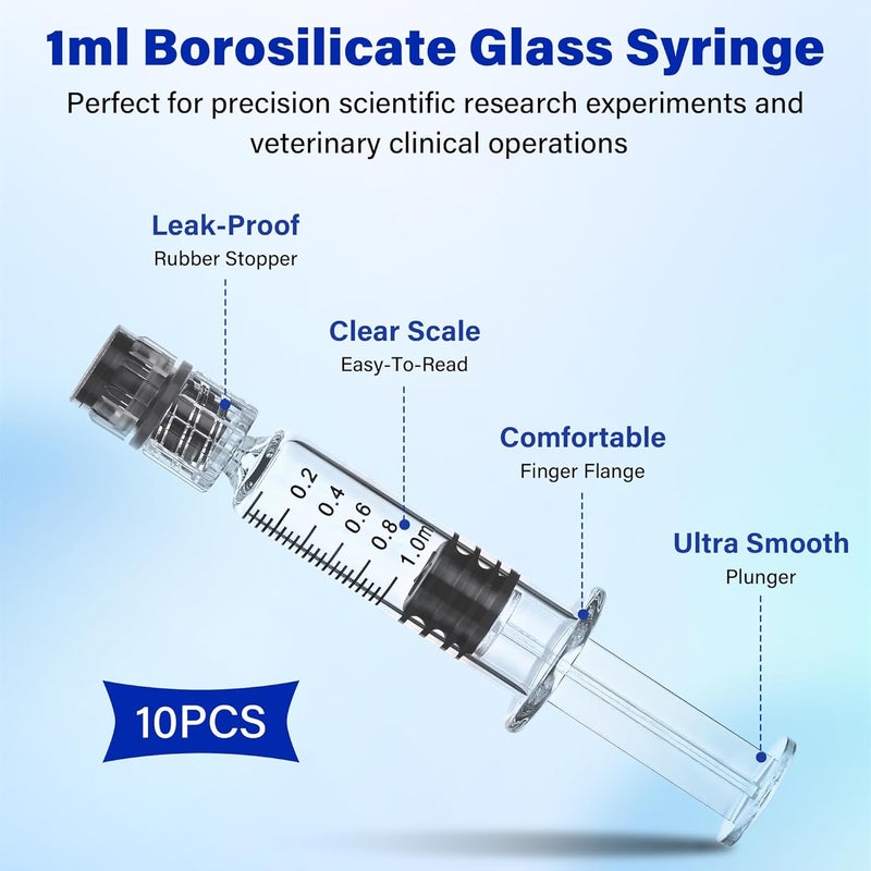 BeHerk 10 Pack 1ml Luer Lock Glass Syringe, Borosilicate Syringes for Liquids, Glue, Oils, Ink, Lab and Crafts Tools without Needle - Image 3
